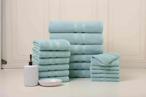 Solid Aqua Colour of 18 Piece Egyptian Cotton Towel Set Solid Aqua Colour of 18 Piece Egyptian Cotton Towel Set