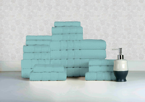 Popcorn Aqua Colour of 18 Piece Egyptian Cotton Towel Set Popcorn Aqua Colour of 18 Piece Egyptian Cotton Towel Set