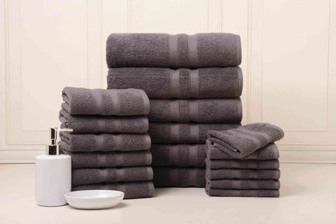 Solid Charcoal Colour of 18 Piece Egyptian Cotton Towel Set Solid Charcoal Colour of 18 Piece Egyptian Cotton Towel Set