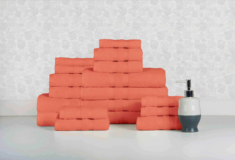 Solid Coral Colour of 18 Piece Egyptian Cotton Towel Set Solid Coral Colour of 18 Piece Egyptian Cotton Towel Set