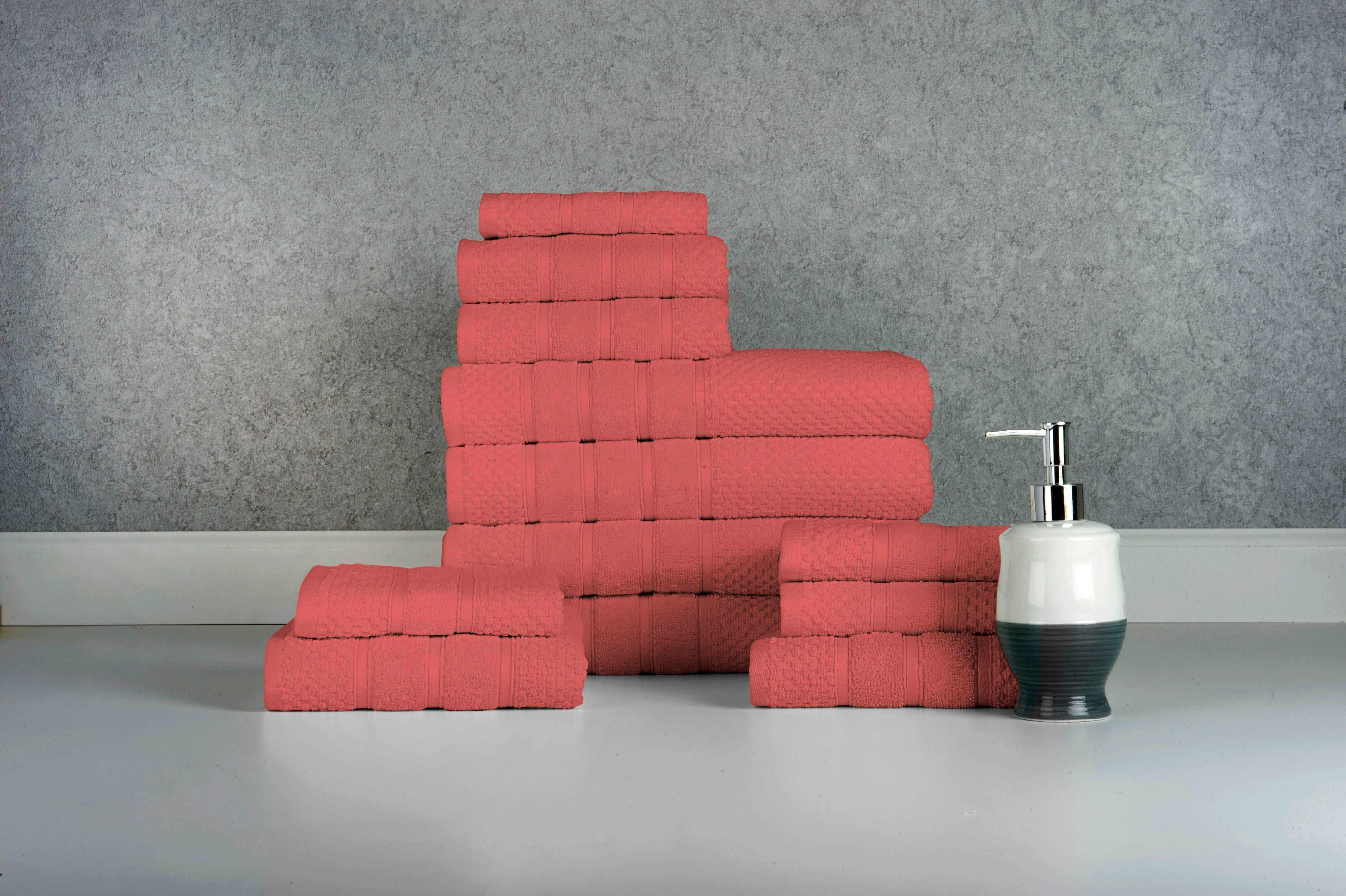 Coral Colour of 12 Piece Egyptian Cotton Towel Set Coral Colour of 12 Piece Egyptian Cotton Towel Set