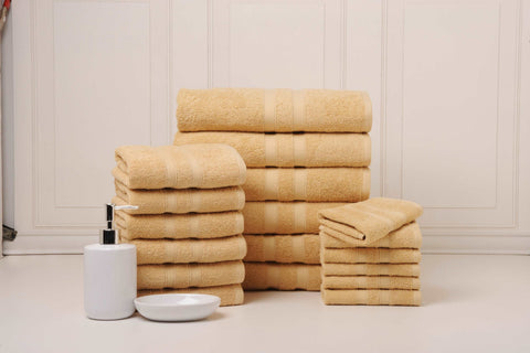 Solid Mustard Colour of 18 Piece Egyptian Cotton Towel Set  Solid Mustard Colour of 18 Piece Egyptian Cotton Towel Set