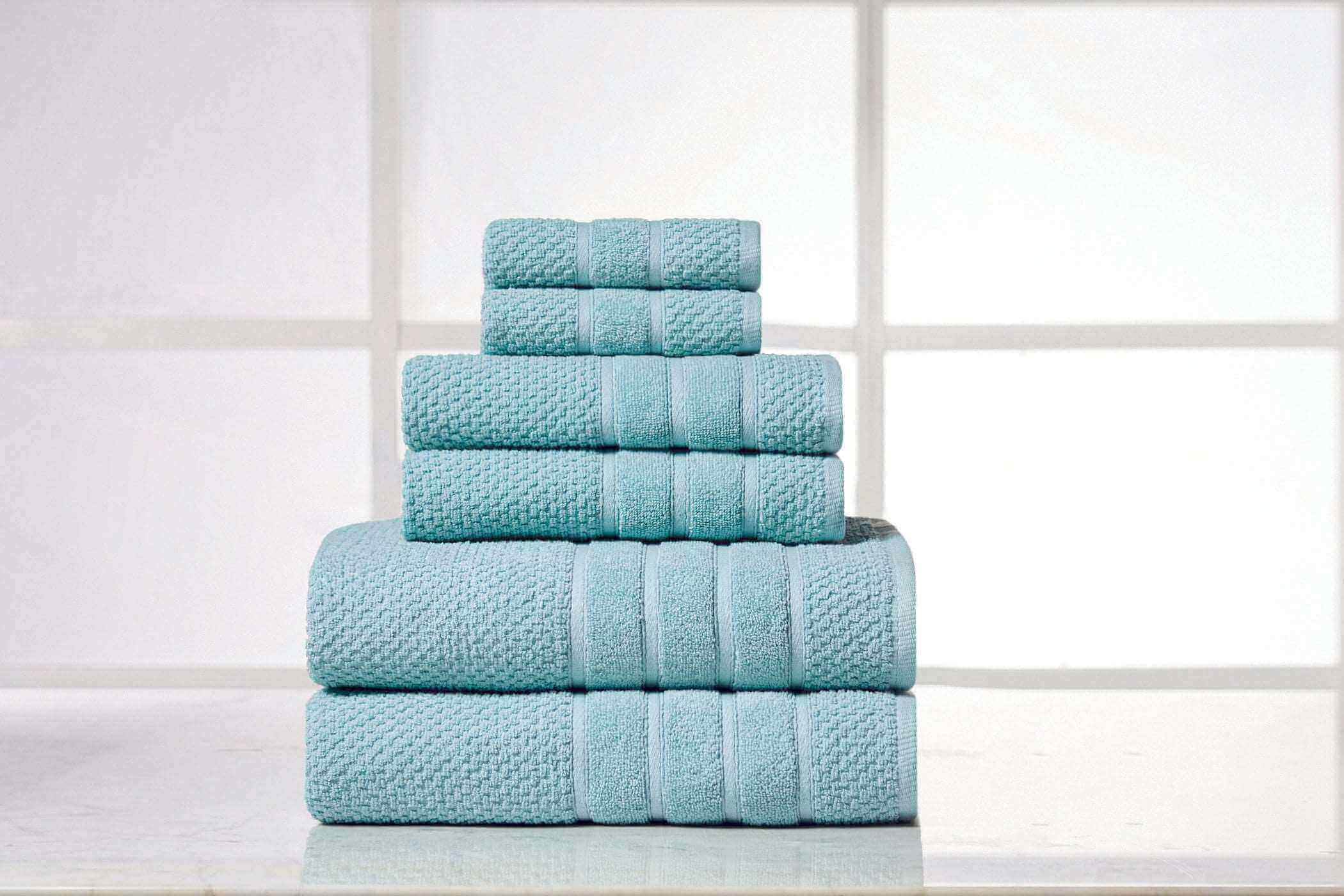 Popcorn Aqua Colour of 6 Piece Egyptian Cotton Towel Set Popcorn Aqua Colour of 6 Piece Egyptian Cotton Towel Set