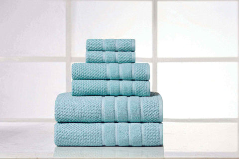 Popcorn Aqua Colour of 6 Piece Egyptian Cotton Towel Set Popcorn Aqua Colour of 6 Piece Egyptian Cotton Towel Set