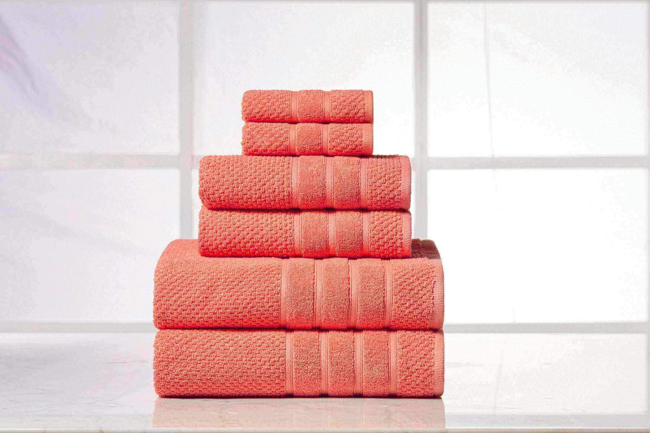 Popcorn Coral Colour of 6 Piece Egyptian Cotton Towel Set Popcorn Coral Colour of 6 Piece Egyptian Cotton Towel Set