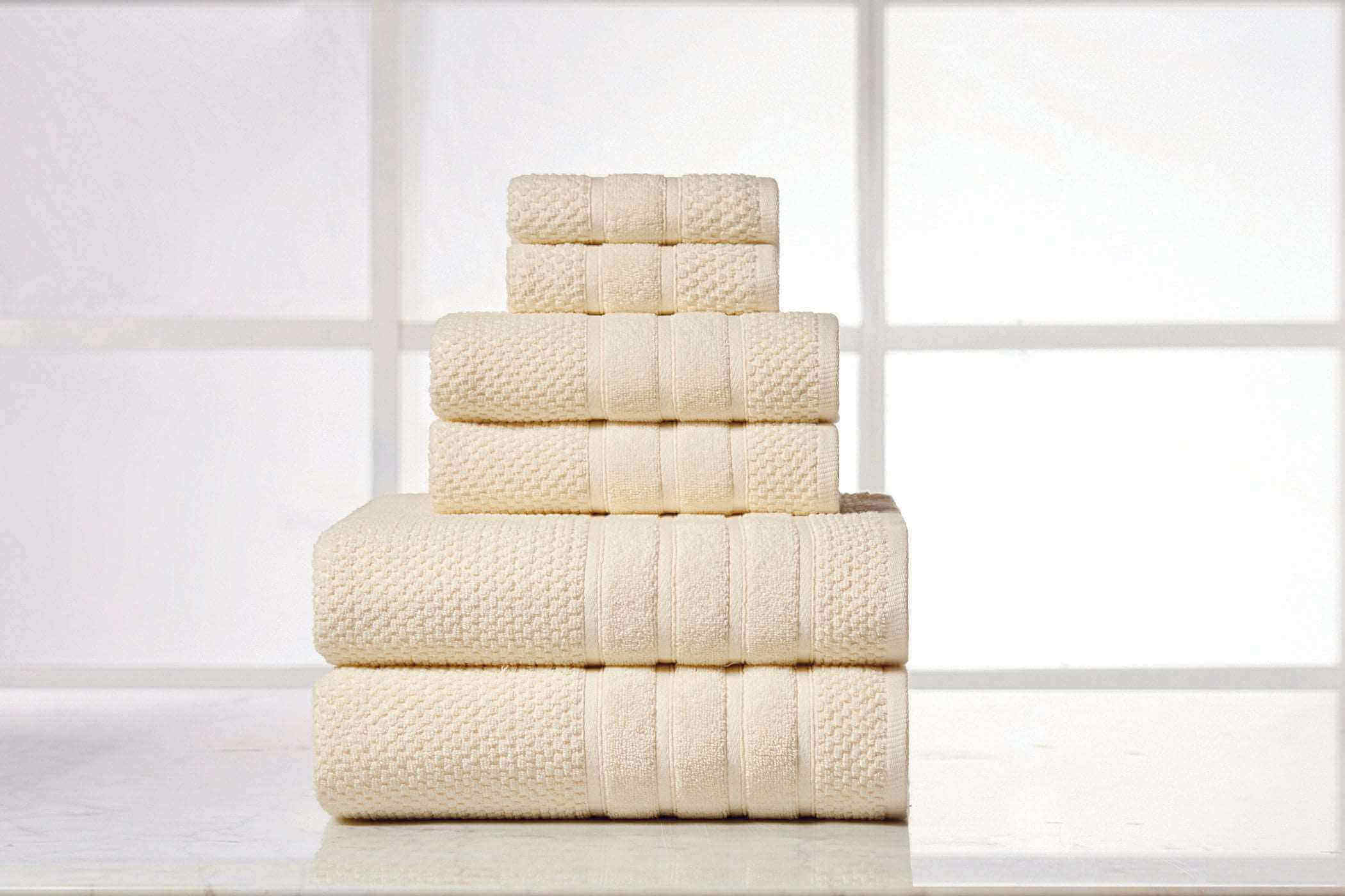 Popcorn Ivory Colour of 6 Piece Egyptian Cotton Towel Set Popcorn Ivory Colour of 6 Piece Egyptian Cotton Towel Set