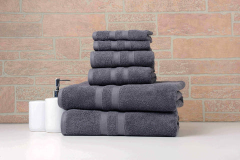 Solid Charcoal Colour of 6 Piece Egyptian Cotton Towel Set Solid Charcoal Colour of 6 Piece Egyptian Cotton Towel Set