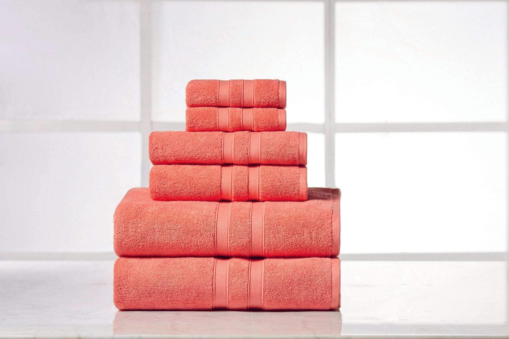 Solid Coral Colour of 6 Piece Egyptian Cotton Towel Set Solid Coral Colour of 6 Piece Egyptian Cotton Towel Set