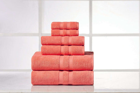 Solid Coral Colour of 6 Piece Egyptian Cotton Towel Set Solid Coral Colour of 6 Piece Egyptian Cotton Towel Set