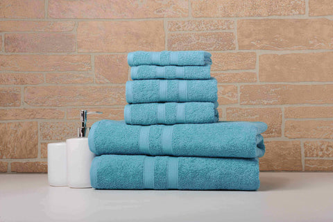 Solid Teal Colour of 6 Piece Egyptian Cotton Towel Set Solid Teal Colour of 6 Piece Egyptian Cotton Towel Set