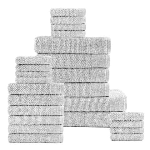 Grey Colour of 24 Piece Popcorn Cotton Bath Towel Set