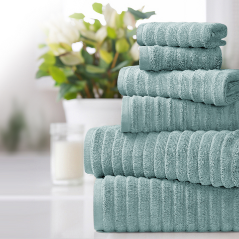 Bibb Home 6 Piece Ribbed Egyptian Cotton Towel Set