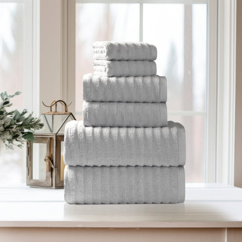 Bibb Home 6 Piece Ribbed Egyptian Cotton Towel Set