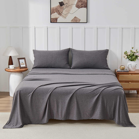 Kathy Ireland 4 Piece Heathered Jersey Knit Cotton Sheet Set