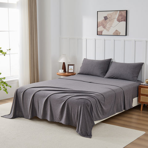 Kathy Ireland 4 Piece Heathered Jersey Knit Cotton Sheet Set