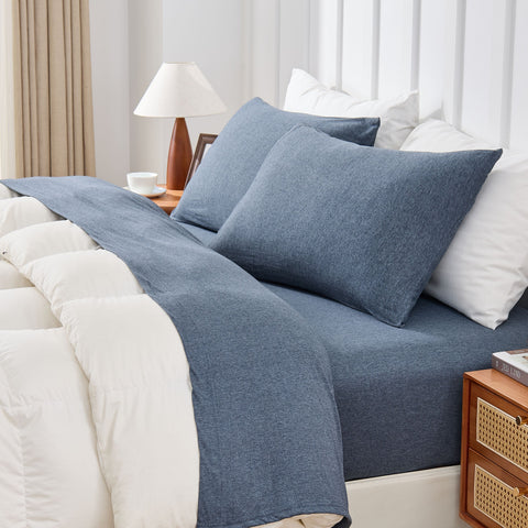 Kathy Ireland 4 Piece Heathered Jersey Knit Cotton Sheet Set