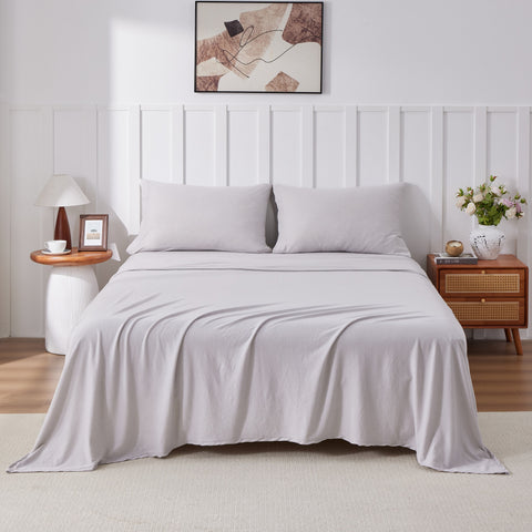 Kathy Ireland 4 Piece Heathered Jersey Knit Cotton Sheet Set