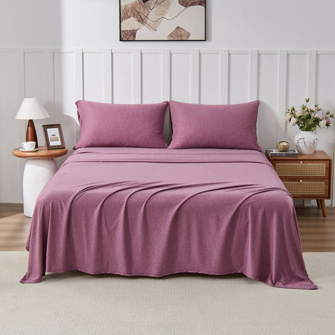 Kathy Ireland 4 Piece Heathered Jersey Knit Cotton Sheet Set