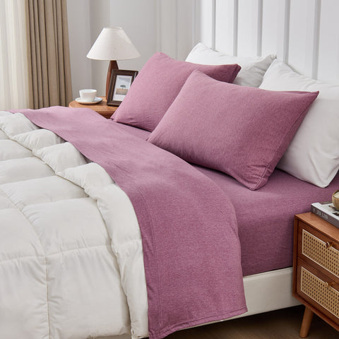 Kathy Ireland 4 Piece Heathered Jersey Knit Cotton Sheet Set