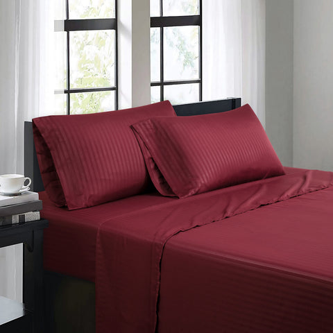Bibb Home 1500 Series Damask Stripe 4 Piece Sheet Set
