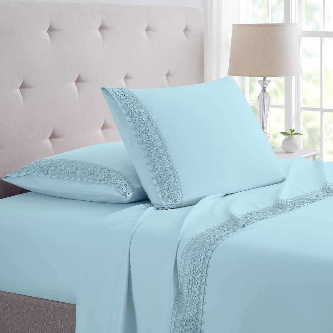 Bamboo Lace Crochet Embroidery 4 Piece Sheet Set