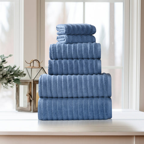 Bibb Home 6 Piece Ribbed Egyptian Cotton Towel Set