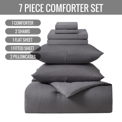 Kathy Ireland 7 Piece Waffle Textured Comforter Set