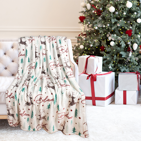 Kathy Ireland Holiday Print Plush Flannel Throw Blanket