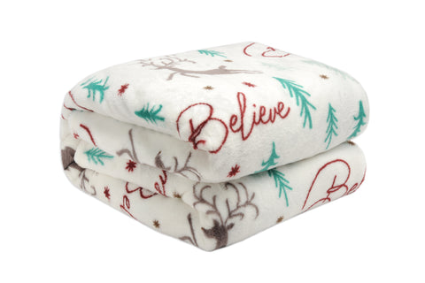 Holiday Print Plush Flannel Throw Blanket