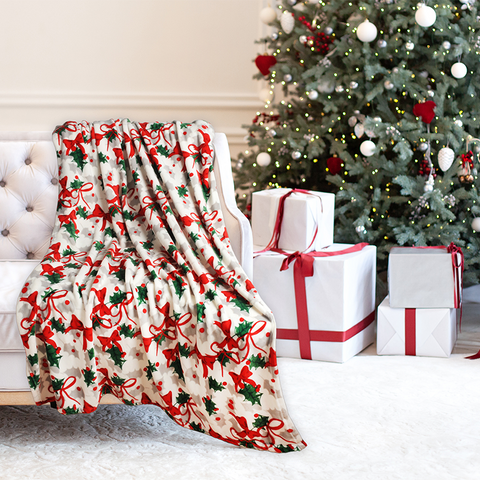 Kathy Ireland Holiday Print Plush Flannel Throw Blanket