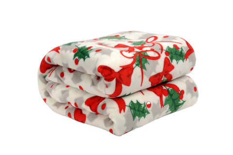 Kathy Ireland Holiday Print Plush Flannel Throw Blanket