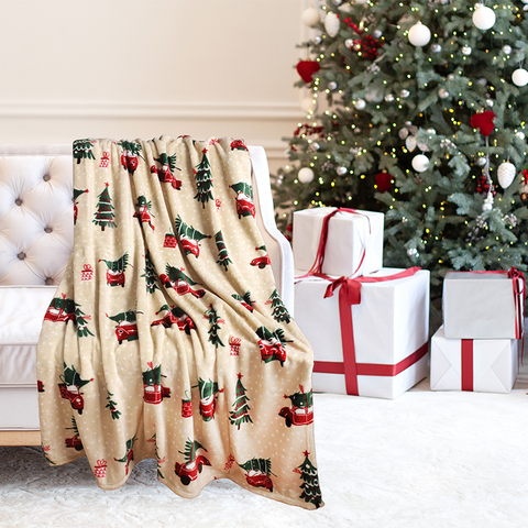 Kathy Ireland Holiday Print Plush Flannel Throw Blanket