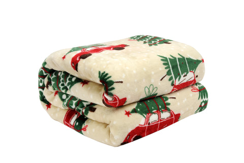 Kathy Ireland Holiday Print Plush Flannel Throw Blanket