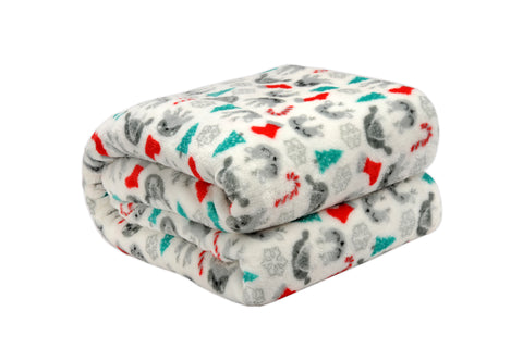 Holiday Print Plush Flannel Throw Blanket