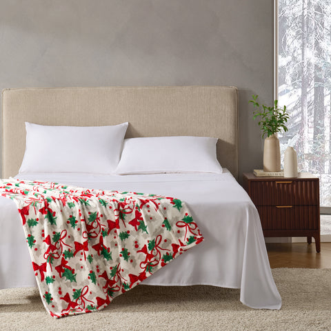 Kathy Ireland Holiday Print Plush Flannel Throw Blanket
