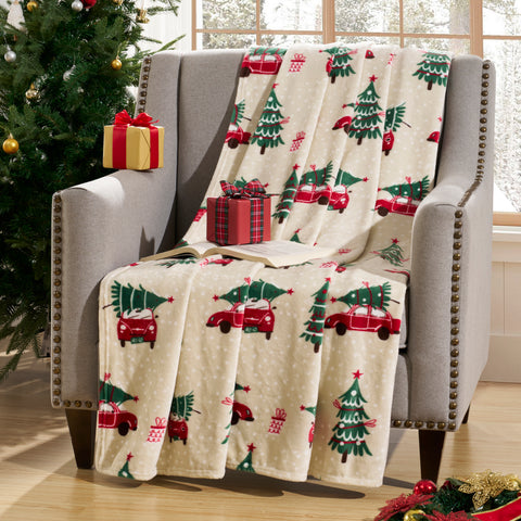 Kathy Ireland Holiday Print Plush Flannel Throw Blanket
