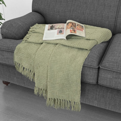 Kathy Ireland Oversized Chenille Fringed Basket Throw 50 X 70