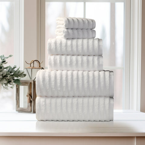 Bibb Home 6 Piece Ribbed Egyptian Cotton Towel Set