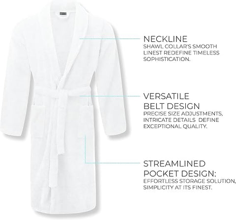 Terry Bathrobe and Slipper Set -100% Cotton Unisex Bathrobes for Men and Women