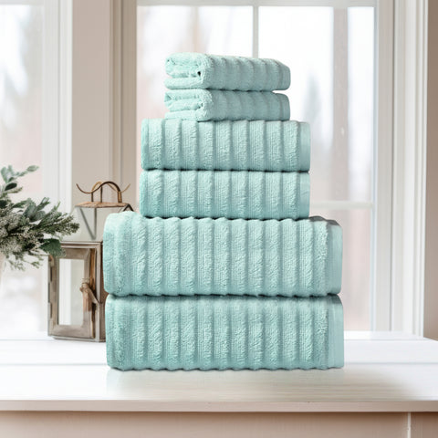 Bibb Home 6 Piece Ribbed Egyptian Cotton Towel Set