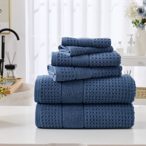 Kathy Ireland Waffle Textured Zero Twist Cotton Bath Towel Set