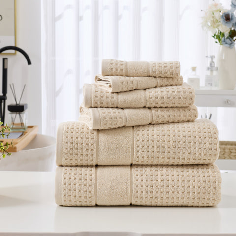 Kathy Ireland Waffle Textured Zero Twist Cotton Bath Towel Set