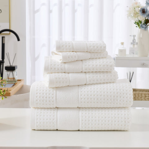 Kathy Ireland Waffle Textured Zero Twist Cotton Bath Towel Set