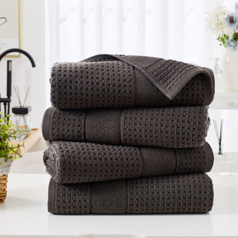 Kathy Ireland Waffle Textured Zero Twist Cotton Bath Towel Set