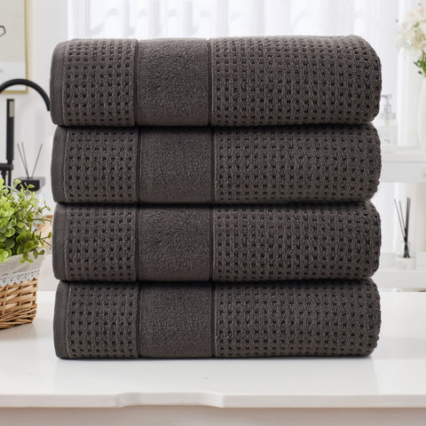 Kathy Ireland Waffle Textured Zero Twist Cotton Bath Towel Set