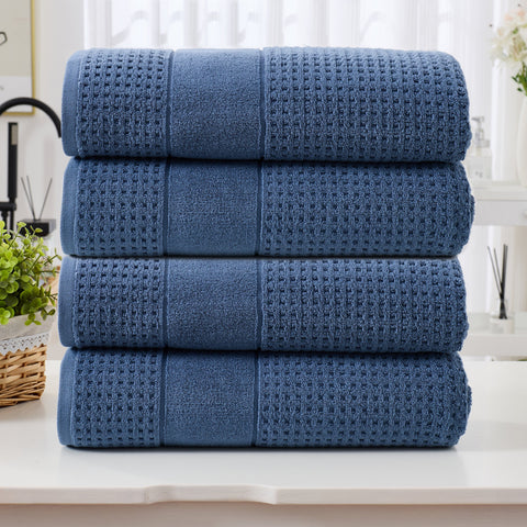 Kathy Ireland Waffle Textured Zero Twist Cotton Bath Towel Set