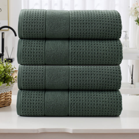 Kathy Ireland Waffle Textured Zero Twist Cotton Bath Towel Set