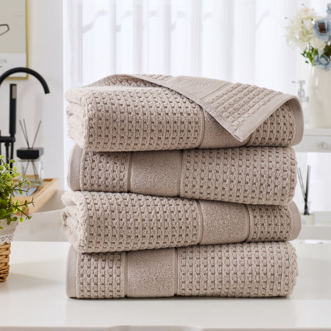 Kathy Ireland Waffle Textured Zero Twist Cotton Bath Towel Set