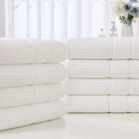 Kathy Ireland Waffle Textured Zero Twist Cotton Bath Towel Set
