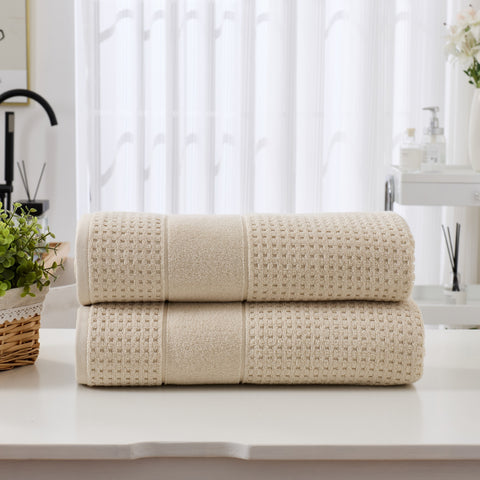 Kathy Ireland Waffle Textured Zero Twist Cotton Bath Towel Set